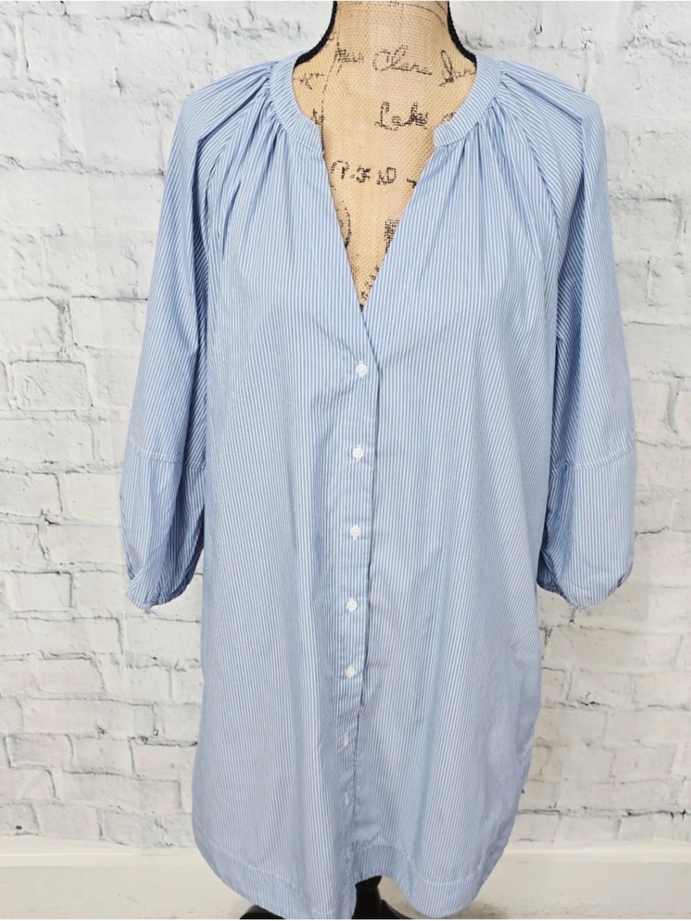 a new day Light Blue and White Striped Shirt